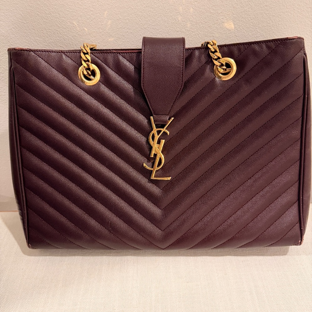 YSL Quilted Burgundy Leather Shoulder Bag